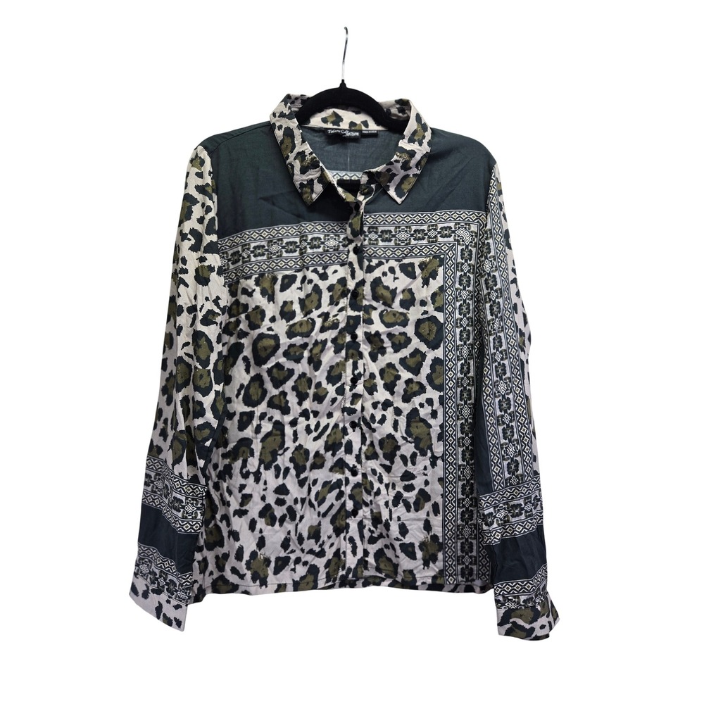 NWT Tolani Collection Evonne Grey Leopard Modal Button Down Shirt XS Animal